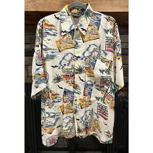 mens MONZINI COLLECTION hawaiian short sleeve button up shirt sz L MADE USA *C2